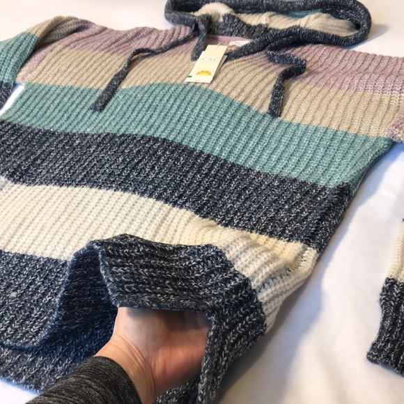 NWT C&C California Marl Striped Chunky Hooded V-Neck Sweater - Picture 11 of 14